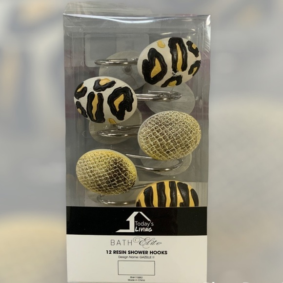 Animal Print Shower Hooks Set of 12 Resin Hooks Gazelle Collection Multicolor - Picture 2 of 12